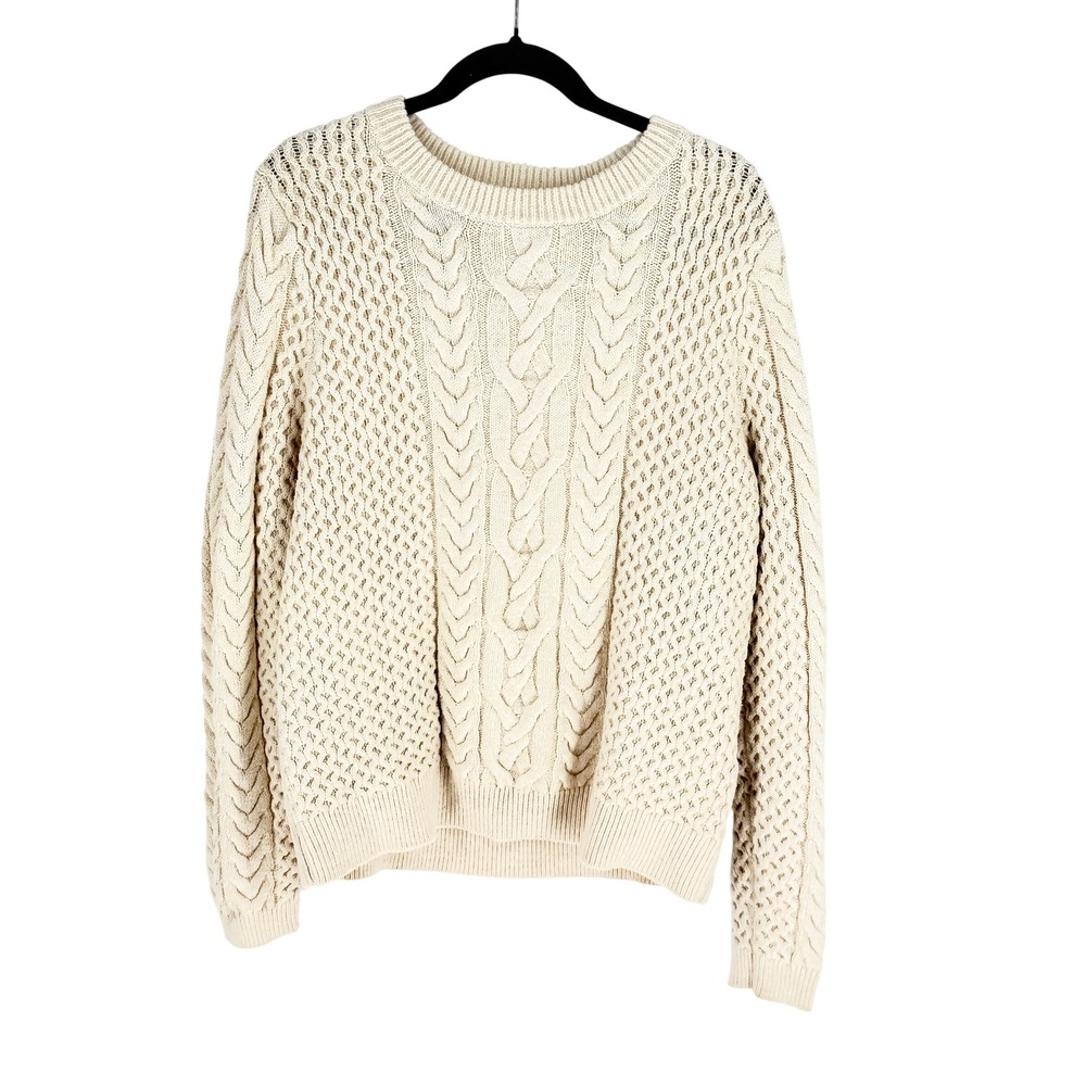Nili Lotan Target Womens Fisherman Chunky Cable Knit Sweater Size L Coastal Boho